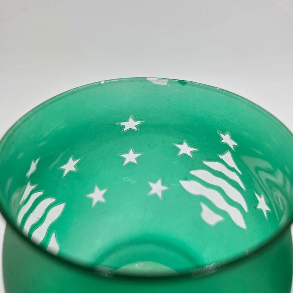 Pfaltzgraff Christmas Heritage Green Frosted Glass Mini Candle Holder Set 2pc